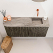 Mondiaz JOYA-DLUX Meuble de salle de bains 91,6cm - arrondi gauche couleur Shadow - Vasque FAYE position Droite Sans trou de robinet couleur Oza SW1425066