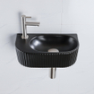 QeramiQ Fuente Ensemble de lavabo - 40x21.5x12cm - gauche - nervuré - demi-rond - 1 trou de robinet - céramique - robinet de lavabo acier inoxydable brossé - bouchon de vidange - siphon abaissé - noir mat SW1233018