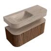 MONDIAZ THOR-DLUX 110cm badmeubel ronding links + rechts kleur Walnut met 1 lade en 2 deuren. Vrijhangende wastafel CLOUD Links 1 kraangat kleur Saba. SW1462994