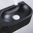QeramiQ Fuente Ensemble de Lavabo - 40x21.5x12cm - strié - demi-rond - céramique - ensemble de robinet blanc mat - bouchon de vidange - siphon abaissé - noir mat SW1233096