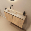 MONDIAZ TURE-DLUX Meuble toilette - 80cm - Washed Oak - EDEN - vasque Frappe - position gauche - sans trou de robinet SW1103075