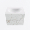 Mondiaz VICA Ensemble de meuble de salle de bain - 60cm - meuble sous-vasque carrara - 2 tiroirs - lavabo moon milieu - 1 trou de robinet - version haute de 60cm - talc SW1083452