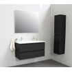 Basic Bella Meuble salle de bains avec lavabo acrylique Blanc 100x55x46cm 2 trous de robinet Noir mat SW491730