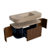 MONDIAZ THOR-DLUX 110cm meuble de salle de bains arrondi gauche + droite couleur Walnut avec 1 tiroir et 2 portes. Vasque suspendue CLOUD Centre sans trou de robinet couleur Arena. SW1462713