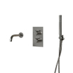Fortifura Calvi Badkraan set - uitloop - 22cm inkortbaar - metalen slang - staafhanddouche - inbouwdeel - wandhouder - geborsteld RVS PVD SW1242587