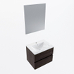 Mondiaz VICA ensemble de meuble de salle de bain - 60cm - meuble sous-vasque marron foncé - 2 tiroirs - lavabo denia milieu - 1 trou de robinet - couleur Blanc Brillant - miroir LED - version XL 60cm de haut SW1091891