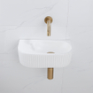 QeramiQ Fuente Ensemble de Lavabo - 40x21.5x12cm - strié - demi-rond - céramique - ensemble de robinet en laiton brossé - bouchon de vidange - siphon réduit - blanc mat SW1233111