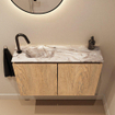 MONDIAZ TURE-DLUX Meuble toilette - 80cm - Washed Oak - EDEN - vasque Glace - position gauche - 1 trou de robinet SW1103569