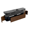 MONDIAZ THOR-DLUX 200cm badmeubel ronding links + rechts kleur Walnut met 2 lades en 2 deuren. Vrijhangende wastafel CLOUD Midden zonder kraangat kleur Lava. SW1466987