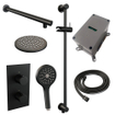 BRAUER Black Carving Regendoucheset Inbouw - hoofddouche 20cm - rechte wandarm - glijstang - inclusief inbouwdeel - 2 functies - carving knop - handdouche Rond 1 stand - mat zwart SW716231