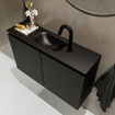 MONDIAZ TURE Fonteinset - 80x23x50cm - 1 kraangat - 2 deuren - urban mat - Wasbak midden - Solid Surface Zwart SW475256