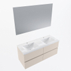 Mondiaz VICA ensemble de meuble de salle de bain - 120cm - meuble sous-vasque lin - 4 tiroirs - lavabo denia double - 2 trous de robinet - couleur Blanc Brillant - miroir LED - version XL 60cm de haut SW1091952