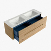 Mondiaz CIRO-DLUX Meuble de salle de bains - 140x45x50cm - plan-vasque Solid surface Opalo - 2 bacs Double - sans trous de robinetterie - 4 tiroirs - Chêne SW1531069