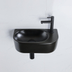 QeramiQ Fuente Ensemble pour lave-mains - 40x21.5x12cm - droit - lisse - demi-rond - 1 trou de robinet - céramique - robinet lave-mains noir mat - bonde - siphon abaissé - noir mat SW1232796