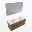 Mondiaz VICA ensemble de meuble de salle de bain - 120cm - meuble sous-vasque marron foncé gris - 2 tiroirs - lavabo lune double - 2 trous de robinet - couleur talc - miroir LED - version XL 60cm de haut SW1091647