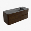 Mondiaz CIRO-DLUX Meuble de salle de bains - 120x45x50cm - Plan vasque solid surface Lava - 1 lavabo à droite - sans trous de robinetterie - 2 tiroirs - Noyer SW1530193