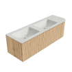 MONDIAZ KURVE-DLUX 145cm Meuble salle de bain avec module 25 D - couleur Oak - 1 tiroir - 1 porte - vasque LEAF double / gauche - sans trou de robinet - couleur Opalo SW1137573