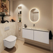 MONDIAZ TURE-DLUX Meuble toilette - 120cm - Linen - EDEN - vasque Ostra - position centrale - sans trou de robinet SW1104949