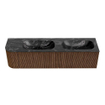 MONDIAZ KURVE-DLUX 175cm Meuble salle de bain avec module 25 G - couleur Walnut - 2 tiroirs - 1 porte - vasque STOR SMALL double / droite - 2 trous de robinet - couleur Lava SW1137291