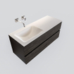 ENSEMBLE DE MEUBLE MONDIAZ VICA - 120 cm - 2 tiroirs - lavabo Cloud gauche - 0 trous de robinet - solid surface marron foncé SW409916
