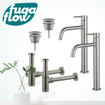 FugaFlow Eccelente Sobrado Slim Kit robinet lavabo - pour double vasque - robinet rehaussé - bonde non-obturable - siphon design - PVD SW1124393