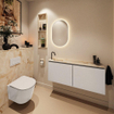 MONDIAZ TURE-DLUX Meuble toilette - 120cm - Linen - EDEN - vasque Frappe - position gauche - 1 trou de robinet SW1102861