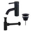 Fortifura Calvi Kit mitigeur lavabo - robinet bas - bonde nonobturable - siphon design - Noir mat SW911741