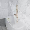 Fortifura Nebbio Ensemble combiné bain - mitigeur thermostatique - barre de douche avec coude mural intégré - flexible de douche lisse - douchette à main sur barre - Remplissage-vidage de baignoire - laiton brossé PVD (or) SW1238066