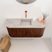 Mondiaz JOYA-DLUX 83.2cm toiletmeubel - ronding links en rechts kleur Ruby - Wastafel FAYE positie Midden Zonder kraangat kleur Glace. SW1423584