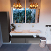 Mondiaz ALAN-DLUX Ensemble de meuble - 150cm - meuble Dark grey mat - 2 tiroirs - Lavabo Cloud Frappe suspendu - vasque Gauche et droite - 0 trous de robinet SW805035