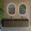 Mondiaz KURVE Ensemble meuble de salle de bains - 165x46x40cm - 2 tiroirs - 1 porte - vasque en solid surface - double / droite - 2 trous de robinet - Shadow SW1414301