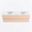MONDIAZ VICA Ensemble meuble de salle de bains - 150cm - meuble sous-vasque rosee - 2 tiroirs - lavabo moon double - 2 trous de robinet - version haute 60cm - talc SW1080362
