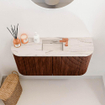 Mondiaz JOYA-DLUX 83.2cm meuble de toilette - arrondis gauche et droite couleur Ruby - Vasque FAYE position Milieu 1 trou de robinet couleur Nata. SW1425474