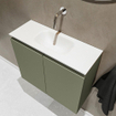 MONDIAZ TURE Kit lave-mains - 60x23x50cm - 0 trou de robinet - 2 portes - armée mate - Lavabo centré - Solid Surface Blanc SW474992