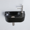 QeramiQ Fuente Ensemble lave-mains - 40x21.5x12cm - droit - rainuré - demi-rond - 1 trou de robinet - céramique - robinet de lave-mains inox brossé - bonde - siphon abaissé - noir mat SW1233019