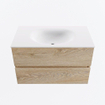MONDIAZ VICA 80cm badmeubel onderkast Washed Oak 2 lades. Wastafel MOON midden 1 kraangat, kleur Talc. SW1381802