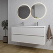 Saniclass Chaci Ensemble meuble de salle de bains - 120x46x55cm - lavabo en céramique blanc - 2 vasques - 2 trous de robinet - 2 tiroirs - blanc mat SW809389