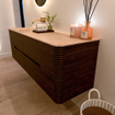 Mondiaz CIRO-DLUX Meuble de salle de bains - 150x45x50cm - Plan vasque solid surface Arena - 1 lavabo à gauche - sans trous de robinetterie - 4 tiroirs - Noyer SW1530437