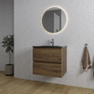 Adema chaci ensemble de meubles de salle de bains 61x46x57cm avec 2 tiroirs sans poignée noir lavabo en céramique avec trou pour robinetterie noyer SW791725