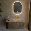 MONDIAZ KURVE-DLUX meuble de salle de bains 95 cm courbure gauche couleur Shadow avec 1 tiroir et 1 porte. Lavabo BIG SMALL droite sans trou de robinet Arena. SW1431288