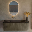Mondiaz KURVE Ensemble de meuble de salle de bains - 125x46x40cm - 1 tiroir - 1 porte - lavabo solid surface - gauche - sans trou de robinet - Shadow SW1414257
