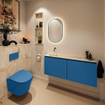 MONDIAZ TURE-DLUX Meuble toilette - 120cm - Jeans - EDEN - vasque Frappe - position gauche - sans trou de robinet SW1102846