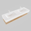 MONDIAZ ALAN 150cm - Ensemble meuble de salle de bains - tablette - chêne blanchi - lavabo suspendu - 2 vasques - 2 trous de robinet - talc SW408808