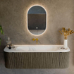 Mondiaz KURVE Ensemble de meuble salle de bain - 150x46x40cm - 1 tiroir - 2 portes - lavabo en solid surface - milieu - sans trou de robinet - Shadow SW1414113