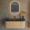 MONDIAZ KURVE-DLUX 110cm Meuble salle de bain avec module 25 G et D - couleur Oak - 1 tiroir - 2 portes - vasque CLOUD centre - 1 trou de robinet - couleur Lava SW1138532