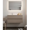 Mondiaz VICA Ensemble de meuble de salle de bain - 100cm - meuble sous-vasque fumée - 2 tiroirs - lavabo lune gauche - 1 trou de robinet - version XL 60cm haut SW1089809