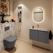 MONDIAZ TURE-DLUX Meuble toilette - 80cm - Dark Grey - EDEN - vasque Glace - position centrale - sans trou de robinet SW1103228