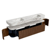 MONDIAZ THOR-DLUX 200cm meuble de salle de bains arrondi gauche + droite couleur Walnut avec 2 tiroirs et 2 portes. Vasque suspendue CLOUD Double sans trou de robinet couleur Glace. SW1466998