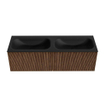 MONDIAZ KURVE 140cm Meuble salle de bain - couleur Walnut - 2 tiroirs - vasque BIG SMALL double - 2 trous de robinet - Urban SW1138512