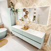 Mondiaz Vica ensemble de meuble de salle de bain - 190cm - meuble sous-vasque greey - 4 tiroirs - lavabo cloud droite - 1 trou de robinet - couleur talc - miroir LED - version XL 60cm de haut SW1095533